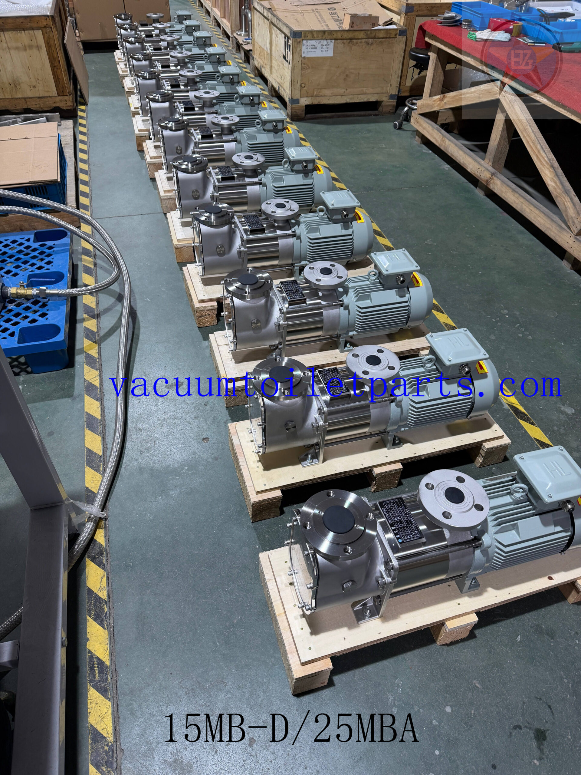 Marine vacuum sewage pumps 15MB-D and 25MBA in HZT workshop ready for shipment