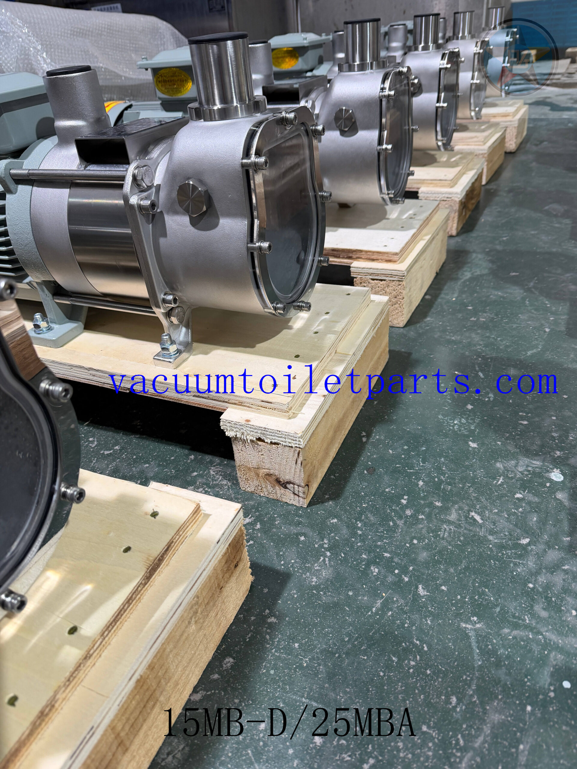 Marine vacuum sewage pumps packed and ready for export shipment