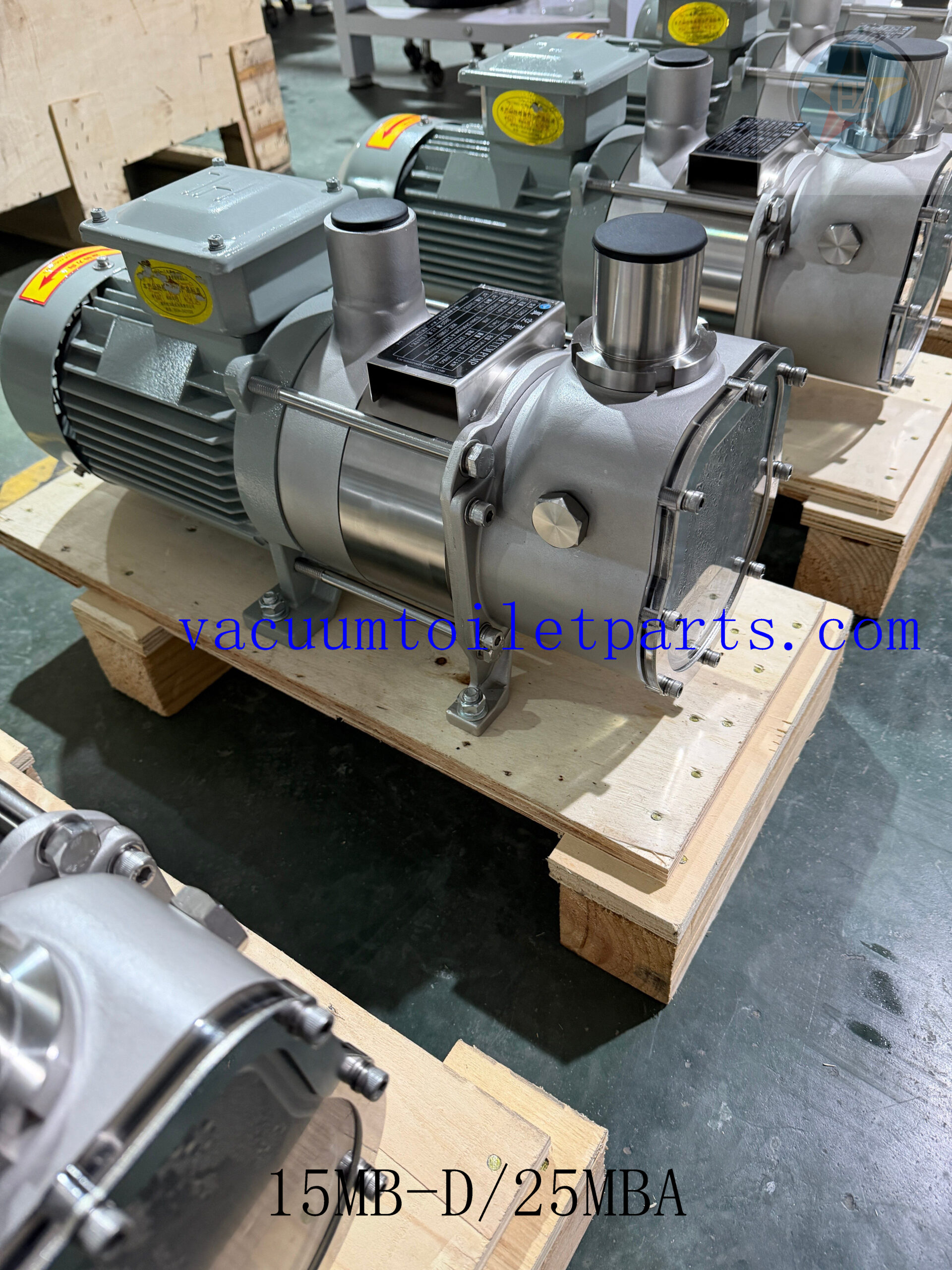 Marine vacuum sewage pumps packed for export shipment