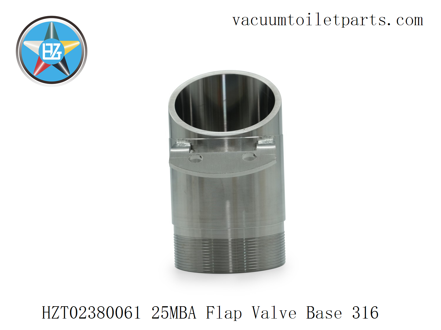 Side profile of HZT023280061 flap valve base with threaded mounting holes.