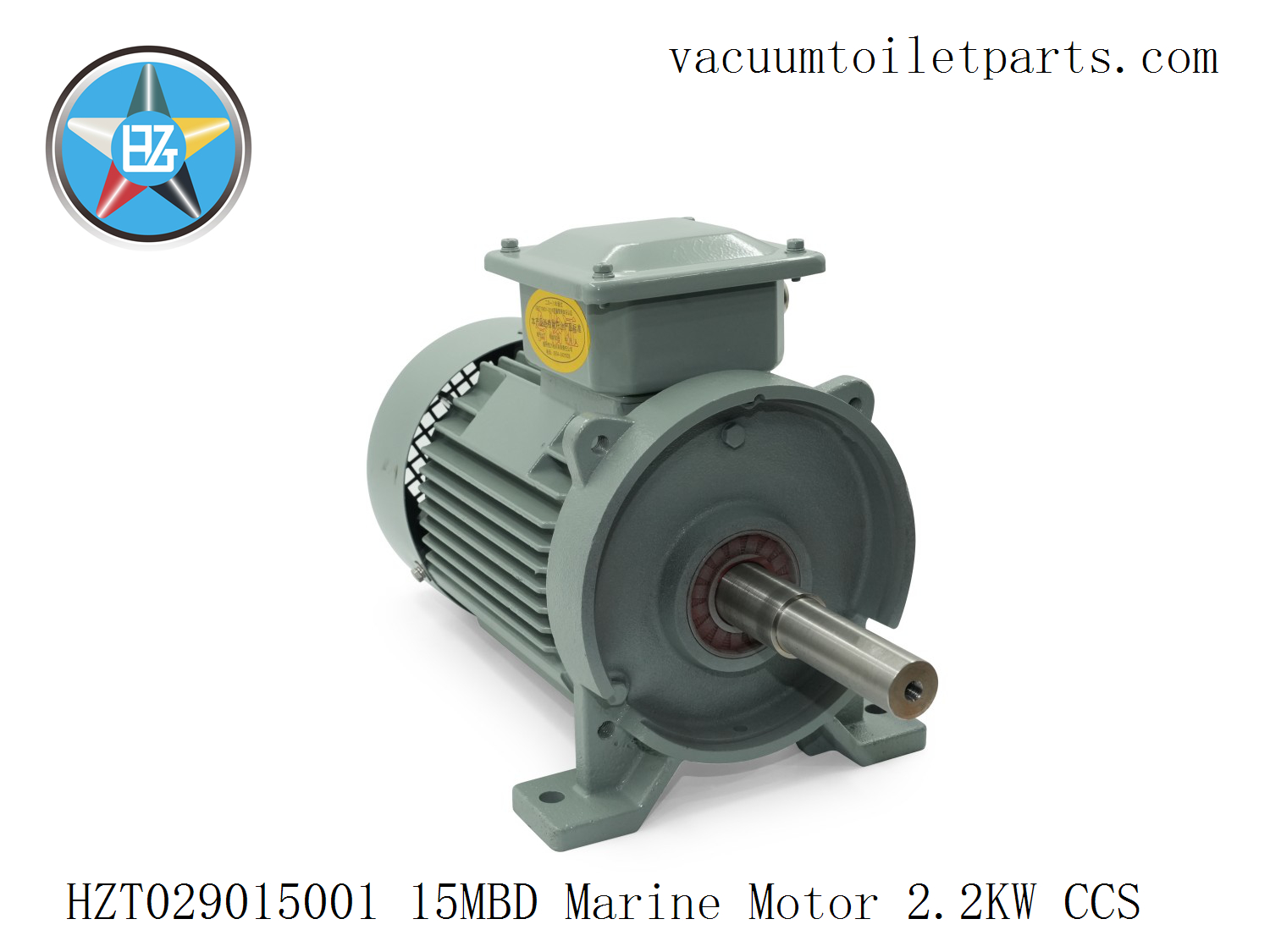 Side view showing cooling fan and sealed IP55 housing of HZT029015001 marine electric motor.