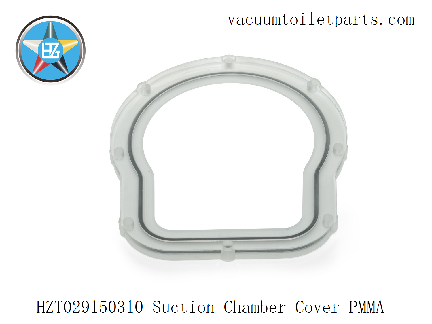 Main view of HZT029150310 PMMA suction chamber cover for 15MBD marine vacuum sewage pump.