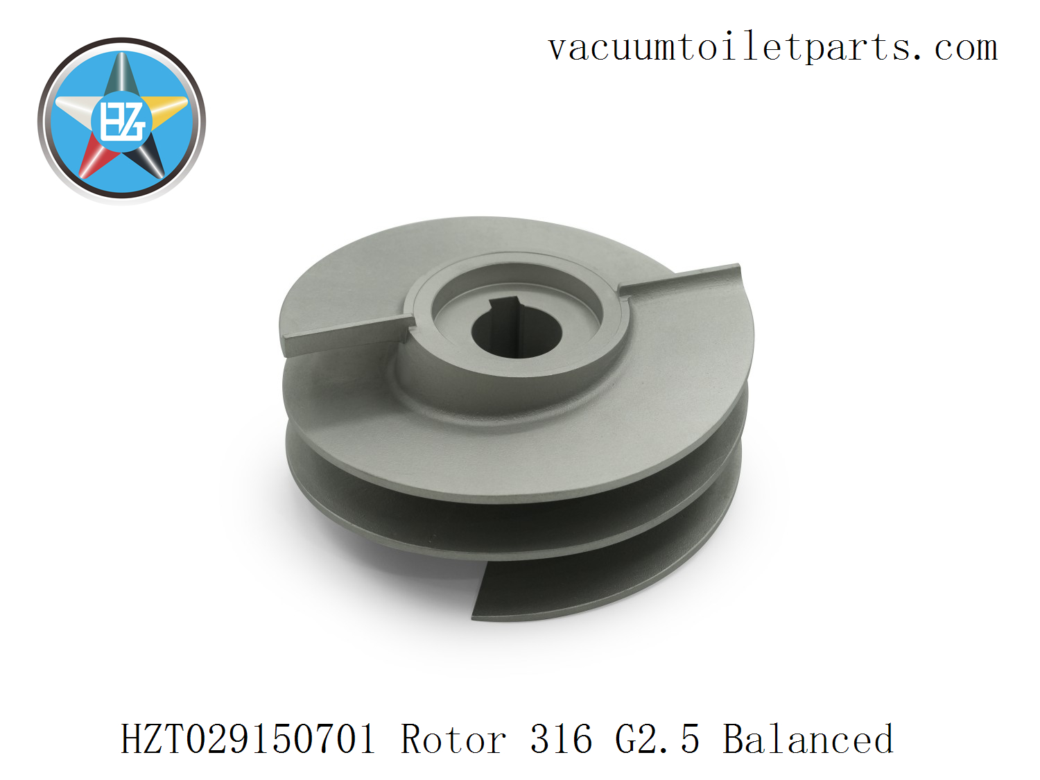 Detail view of HZT029150701 rotor showing ISO G2.5 dynamic balance mark and serial ID.