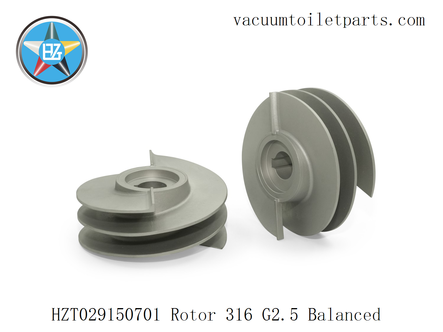 Main view of HZT029150701 right-hand helical rotor (316 stainless steel, G2.5 balanced) for 15MBD marine vacuum sewage pump.