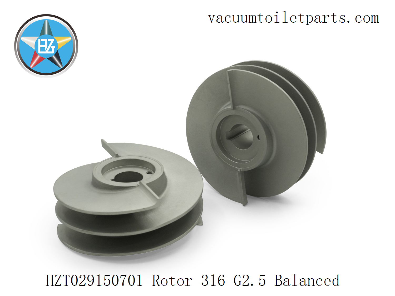 Side view of HZT029150701 rotor showing helical blade curvature and right-hand rotation.