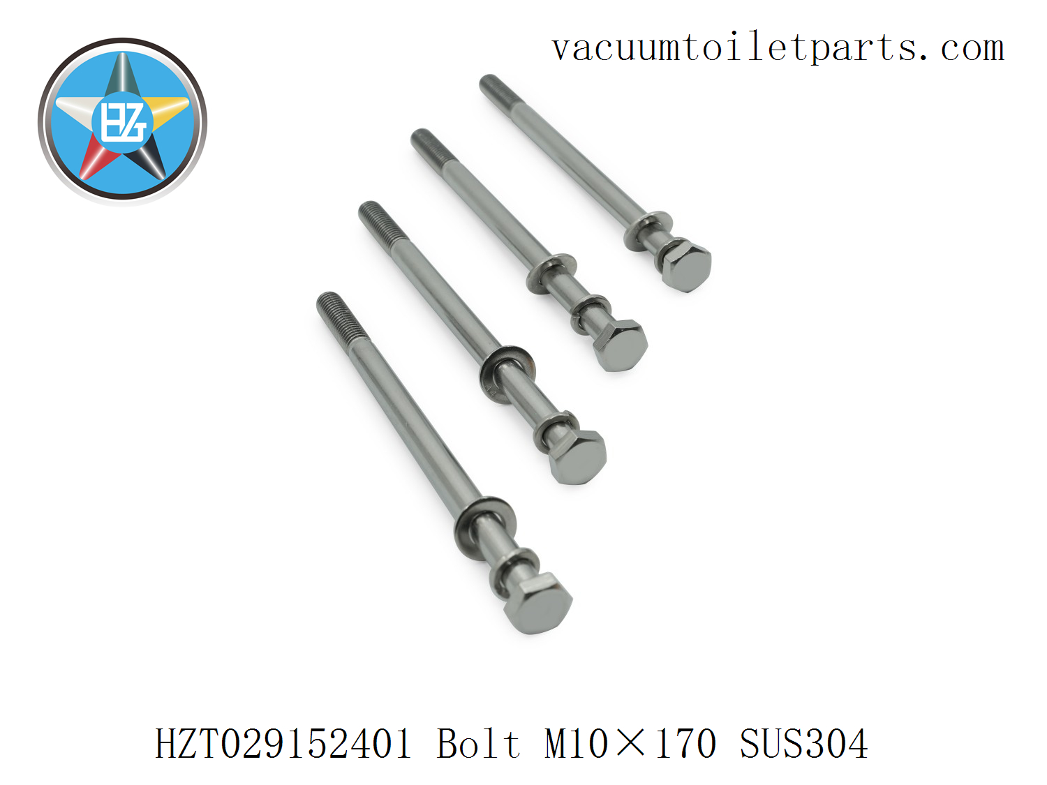 Thread detail of HZT029152401 M10×170 bolt showing stainless steel finish and thread precision.