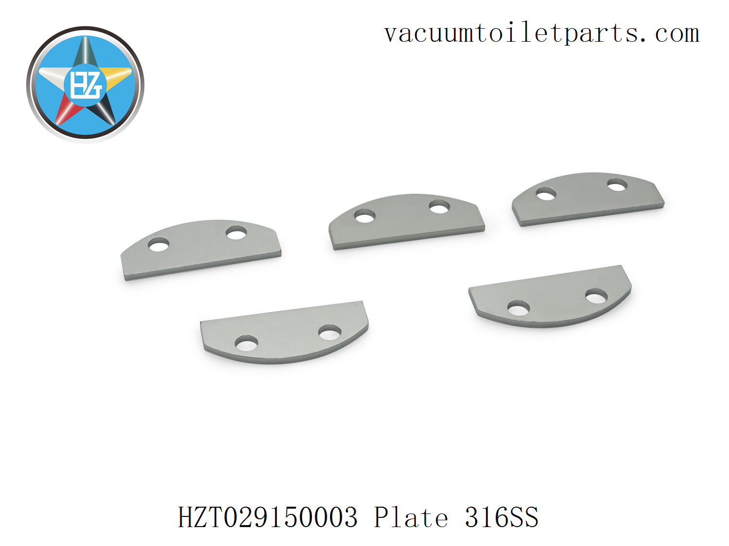 Top view of HZT029150003 stainless steel plate showing two bolt holes for assembly.